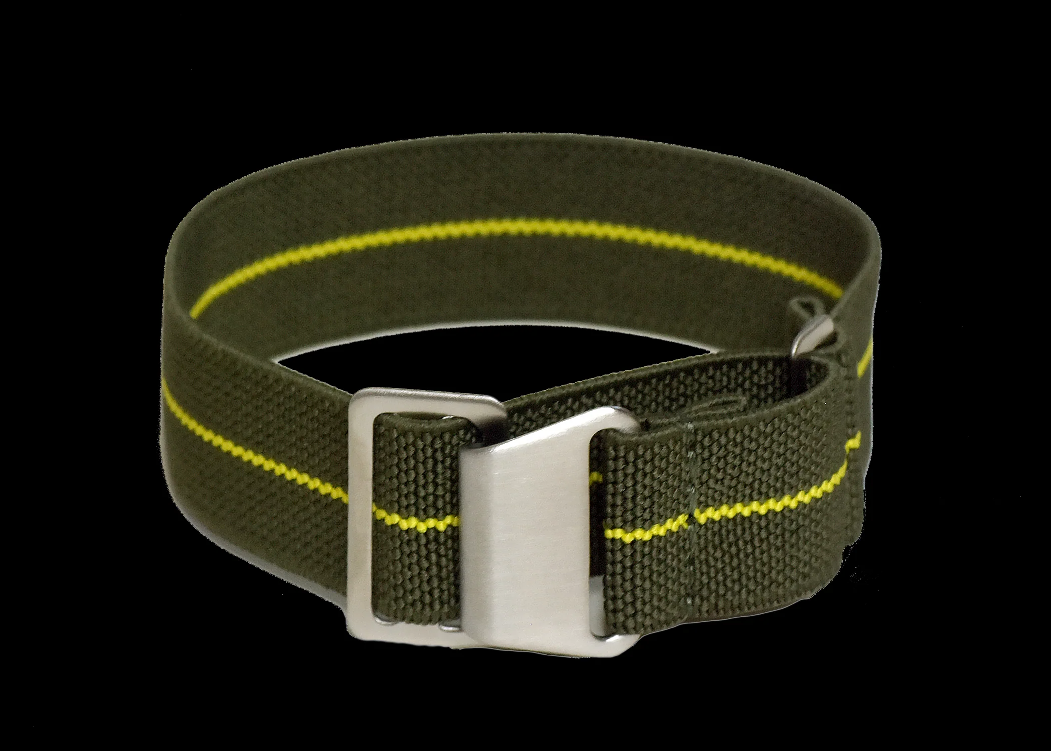 20mm Elasticated French Navy and Special Forces Strap in Green with a Yellow Stripe - Image 2