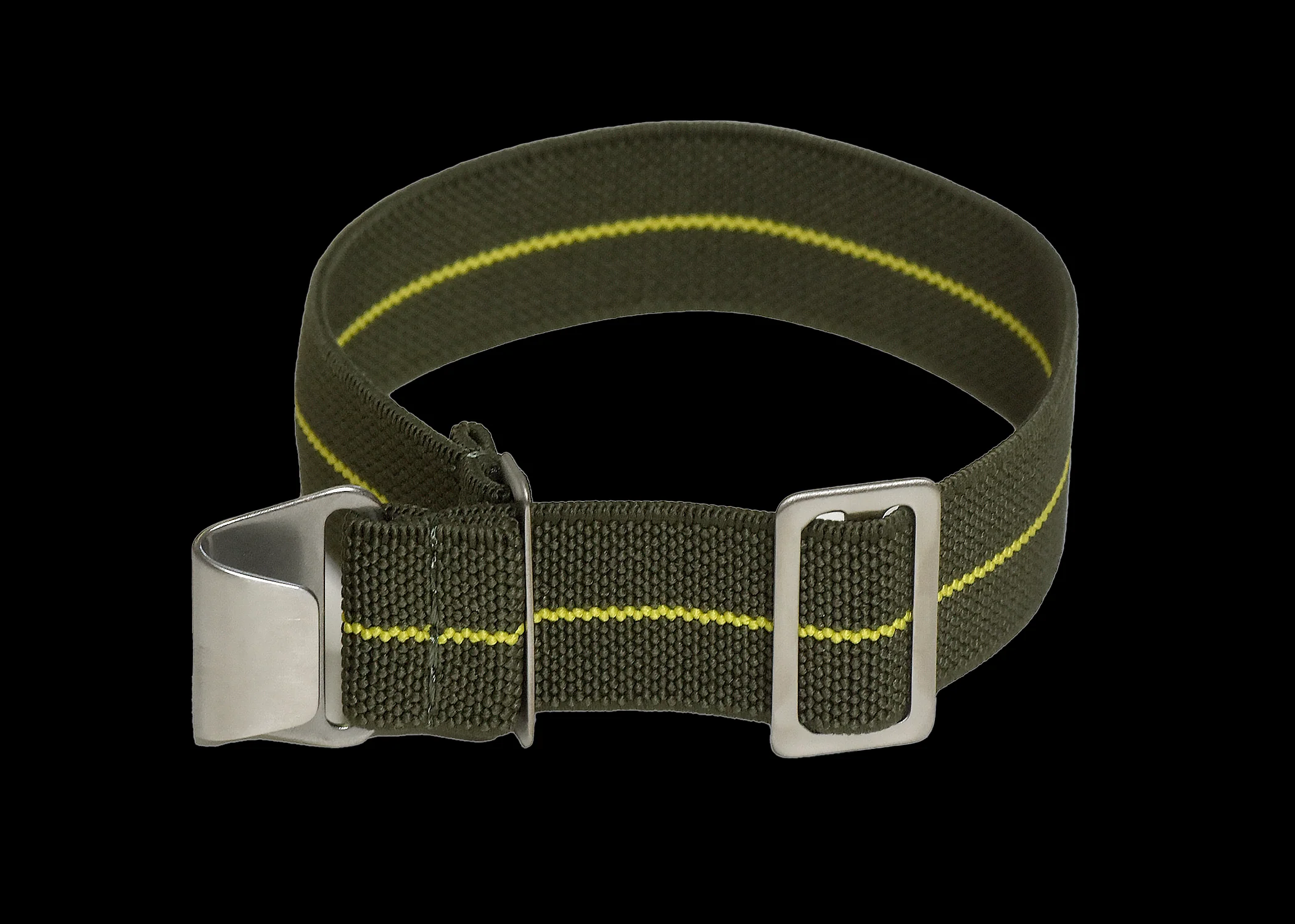20mm Elasticated French Navy and Special Forces Strap in Green with a Yellow Stripe - Image 3