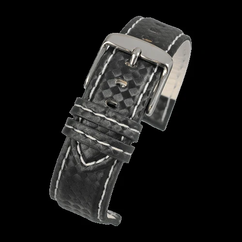 18mm Premium Black Carbon Fibre Watch Strap with White Stitching