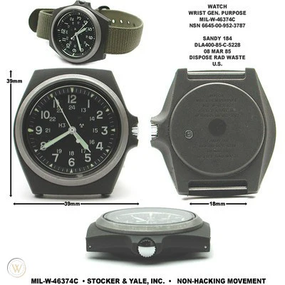 Replica MIL-W-46374C 1980s U.S pattern Military Watch  in Olive Drab on a Nylon Webbing Strap - Image 4