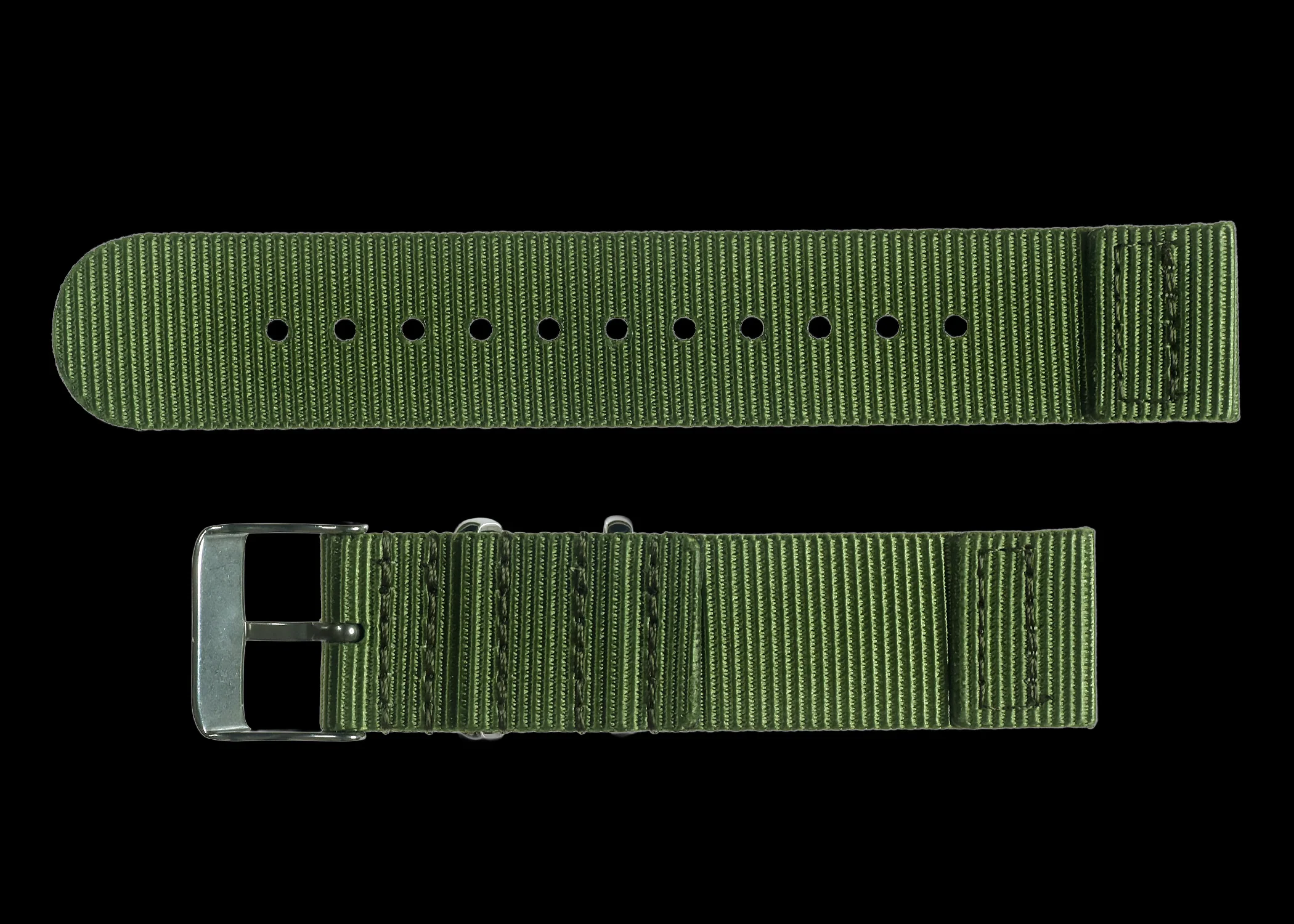 2 Piece 20mm Olive NATO Military Watch Strap in Ballistic Nylon with Stainless Steel Fasteners - Image 3