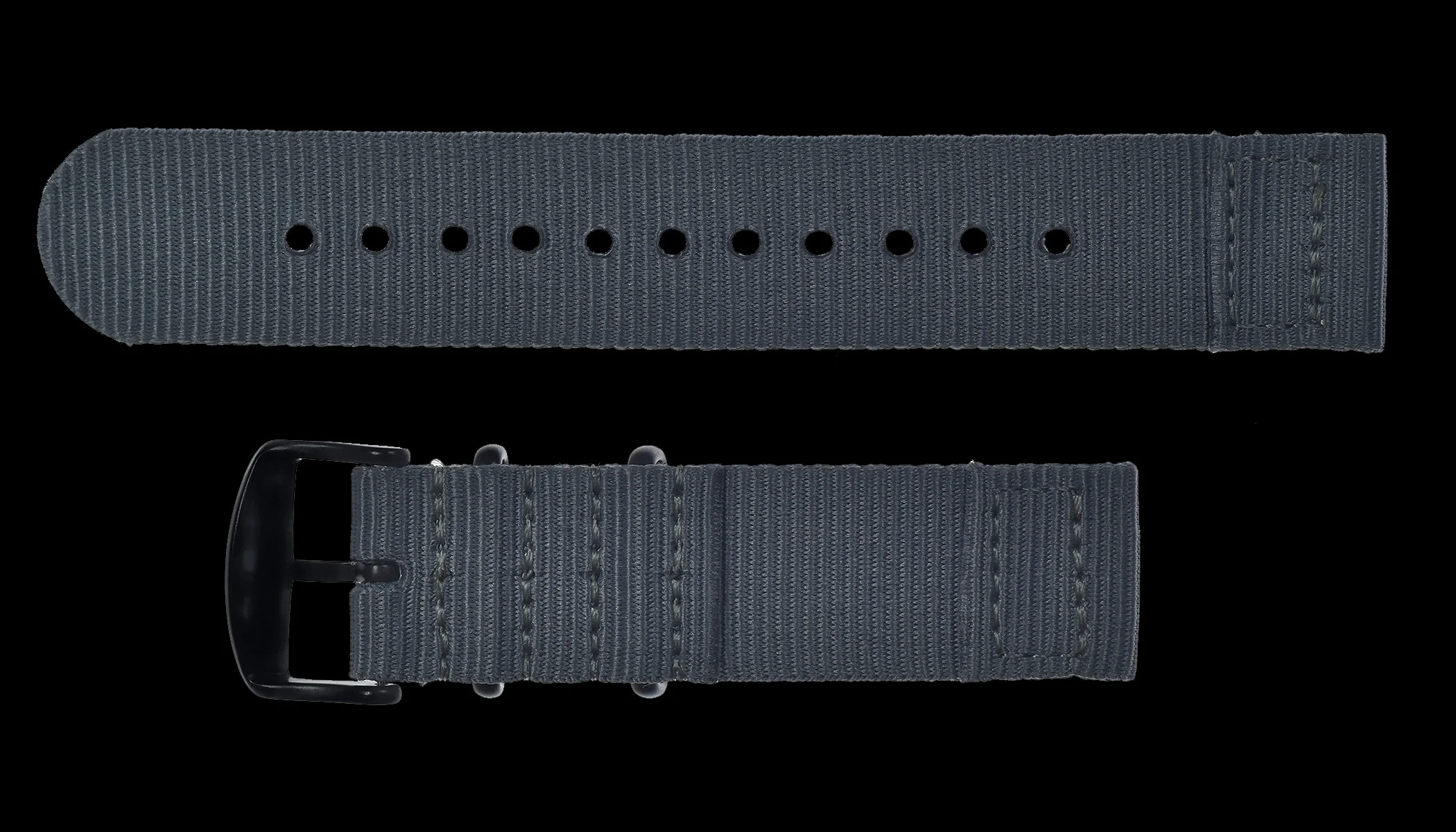 2 Piece 20mm Grey NATO Military Watch Strap in Ballistic Nylon with Black PVD Steel Fasteners - Image 2