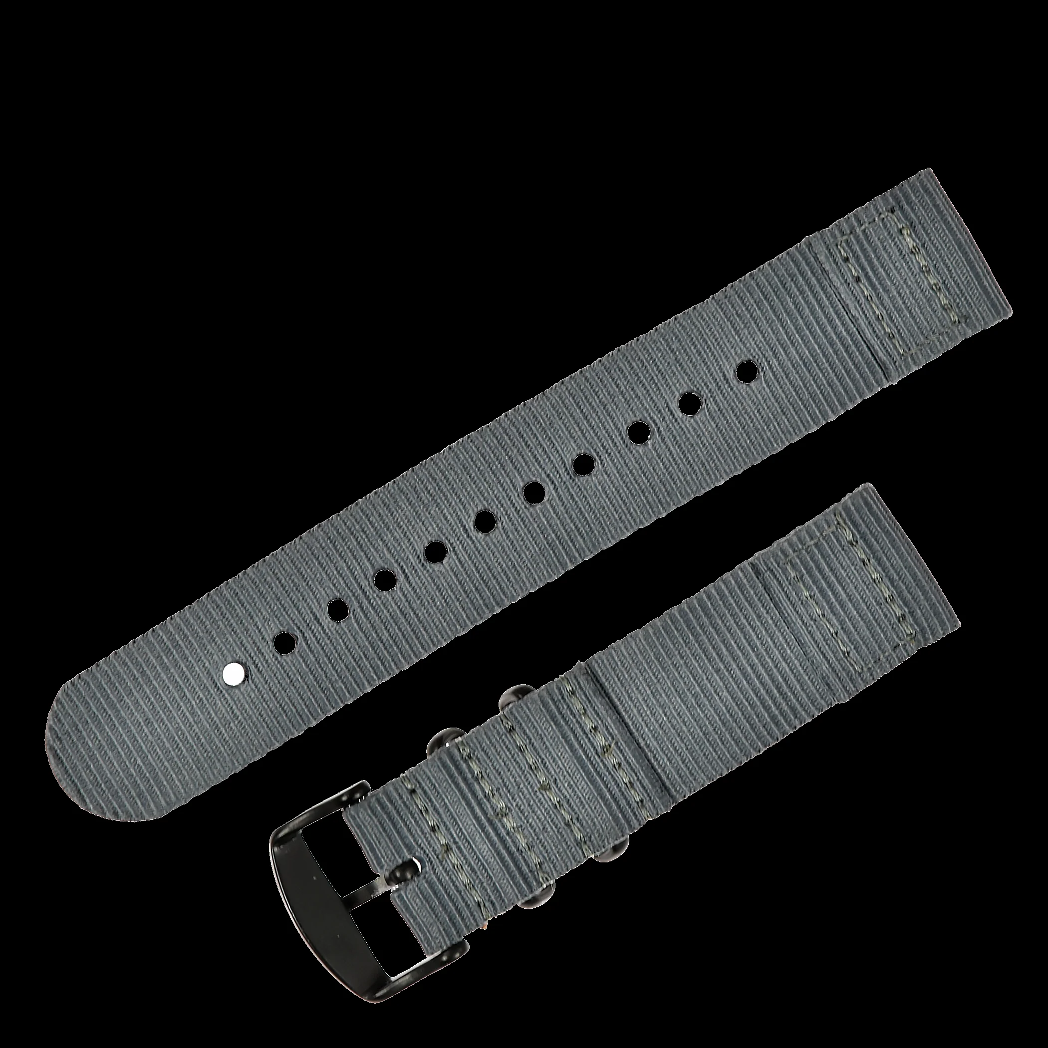 2 Piece 22mm Grey NATO Military Watch Strap in Ballistic Nylon with Black PVD Steel Fasteners - Image 2