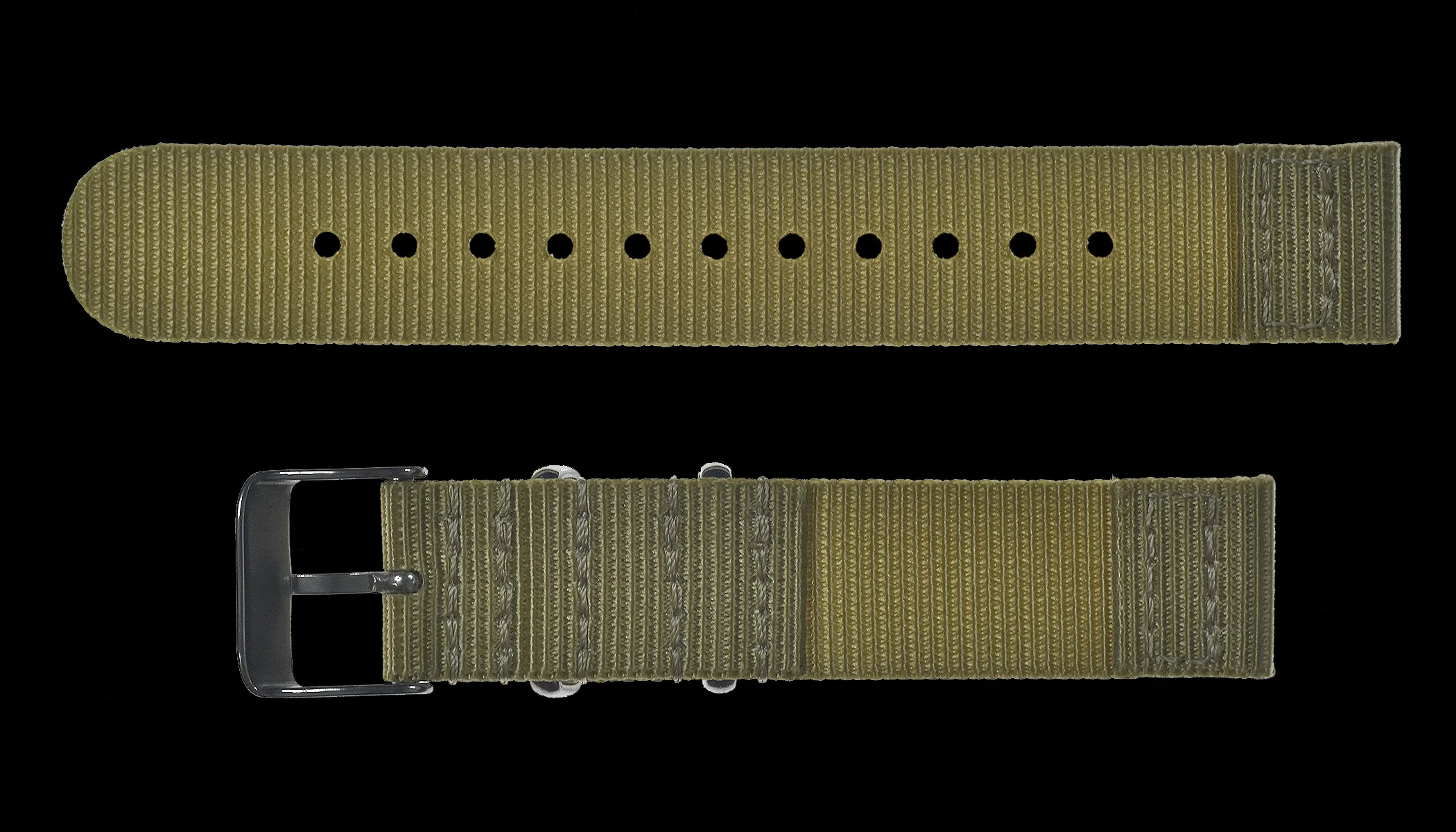2 Piece 20mm Khaki NATO Military Watch Strap in Ballistic Nylon with Stainless Steel Fasteners - Image 2
