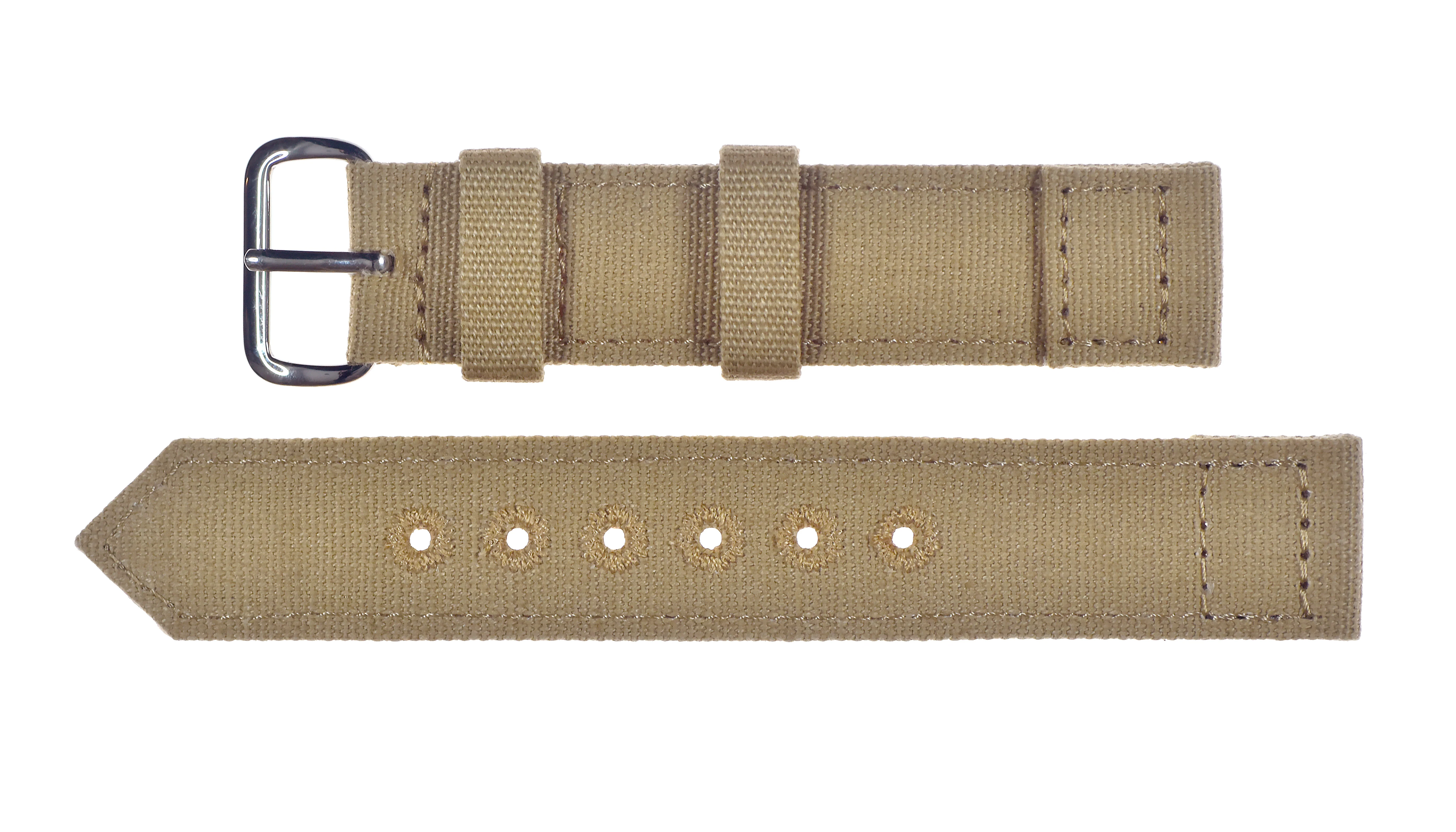 2 Piece Retro Pattern 18mm Khaki Canvas Military Watch Strap - The Ideal Strap for Older Military Watches - Image 2