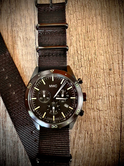 Limited Edition MWC 100m Water Resistant Swiss Airline Pilots Chronograph (Covert PVD Finish) - Image 11