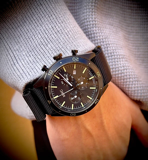 Limited Edition MWC 100m Water Resistant Swiss Airline Pilots Chronograph (Covert PVD Finish) - Image 9