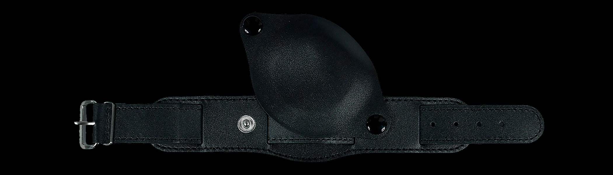 20mm Black 1950s Pattern Leather Military Watch Strap with Protective Face Cover - Image 3