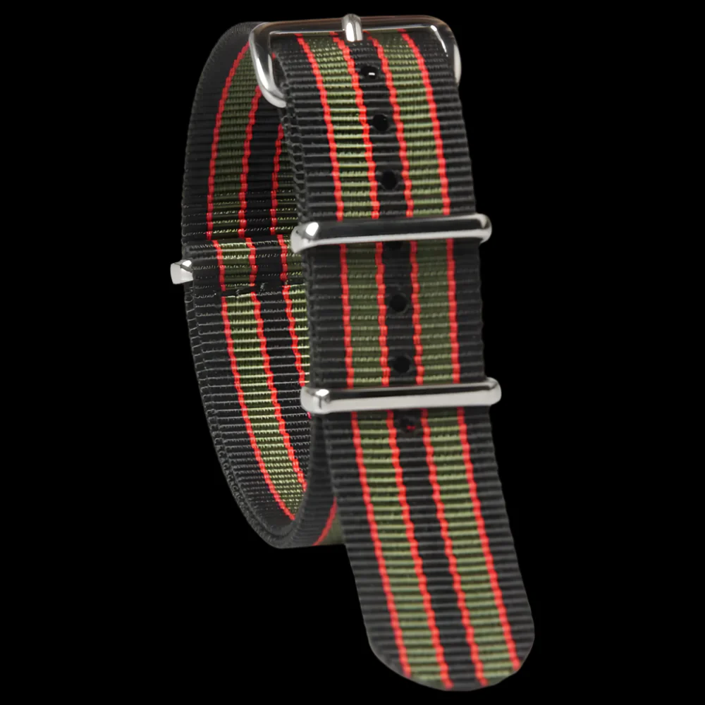 22mm Black, Red and Olive Green NATO Military Watch Strap - Image 2