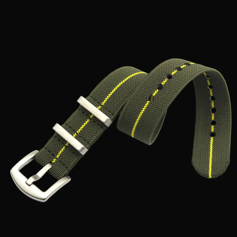 20mm Green with a Yellow Stripe Heavy Duty Elasticated NATO Military Watch Strap - Image 3