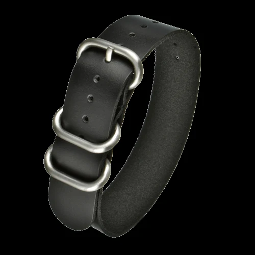 22mm Black Calf Leather Zulu Military Watch Strap - Image 2