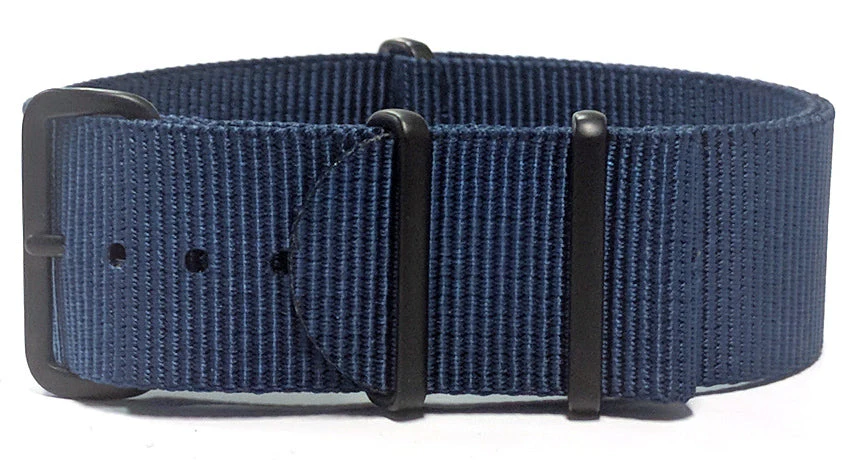 22mm Navy Blue NATO Watch Strap with Covert PVD Black Buckles - Image 3