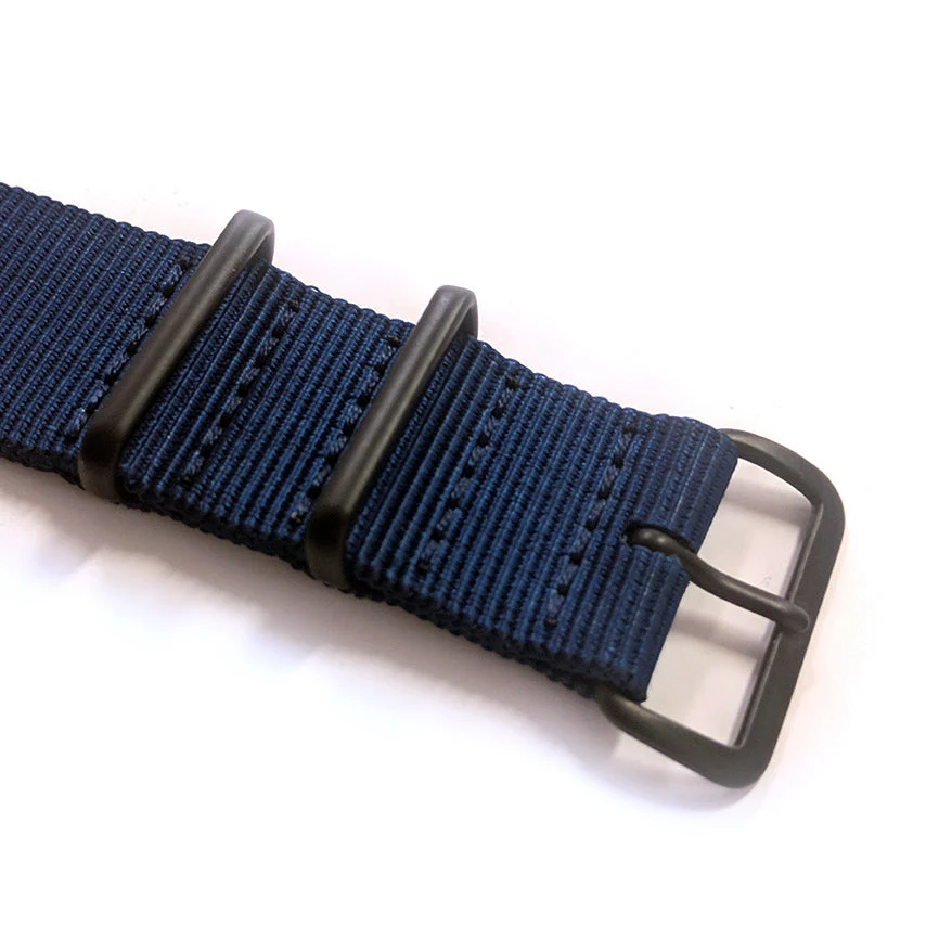 22mm Navy Blue NATO Watch Strap with Covert PVD Black Buckles - Image 4