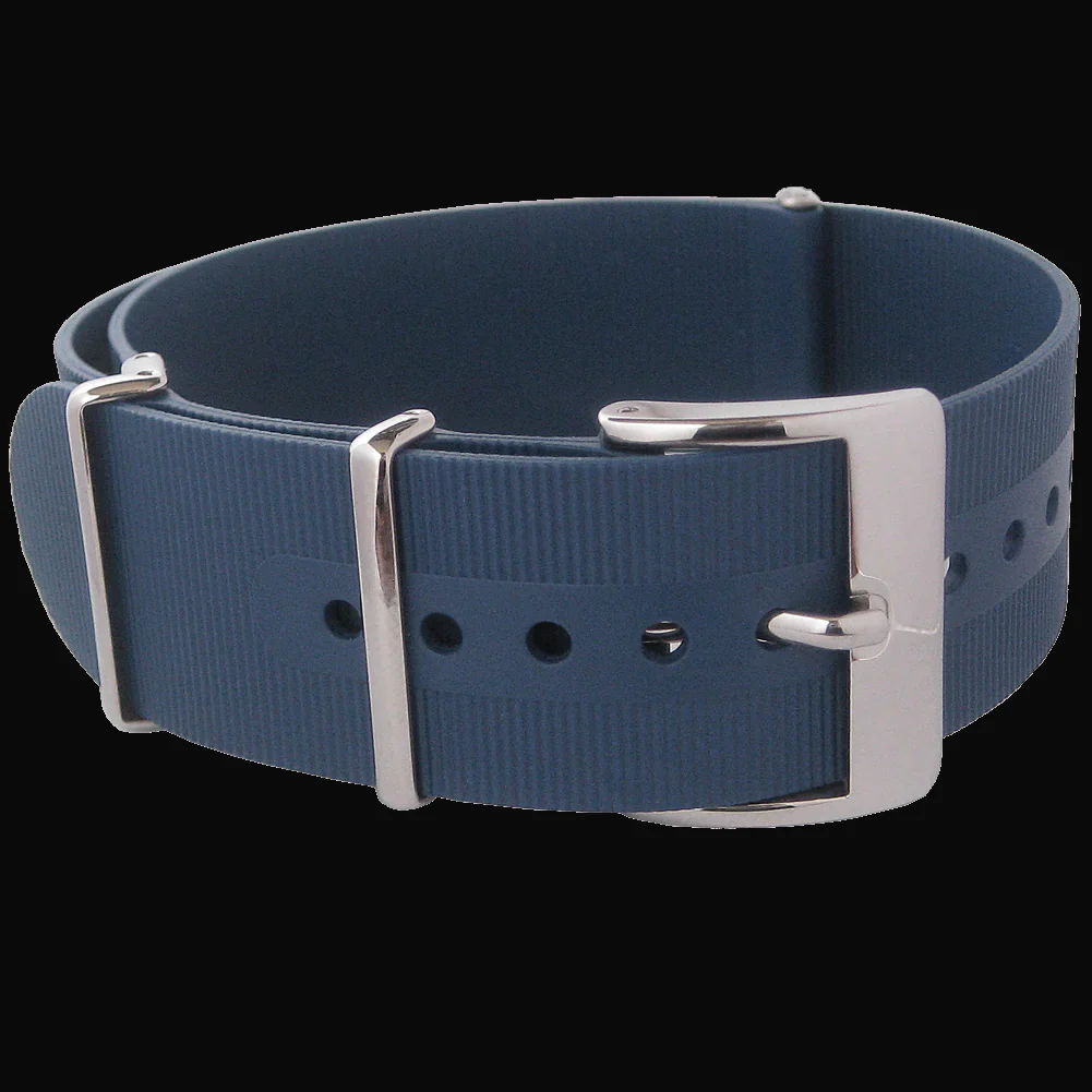 22mm Navy Blue Silicone/Rubber NATO Military Watch Strap - Image 2