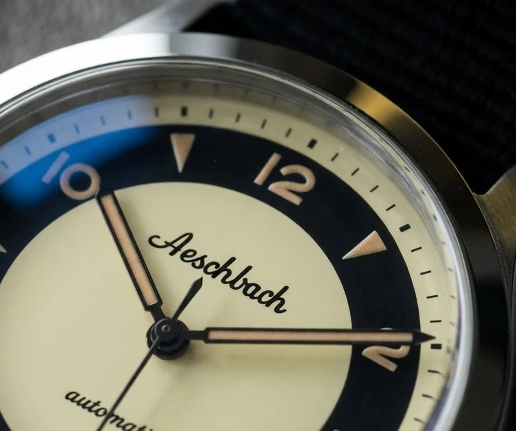 Aeschbach 1950s Pattern 25 Jewel Automatic, 200m Water Resistant Watch with Retro Luminous Paint, Sapphire Crystal & Calf Leather Strap - Image 9