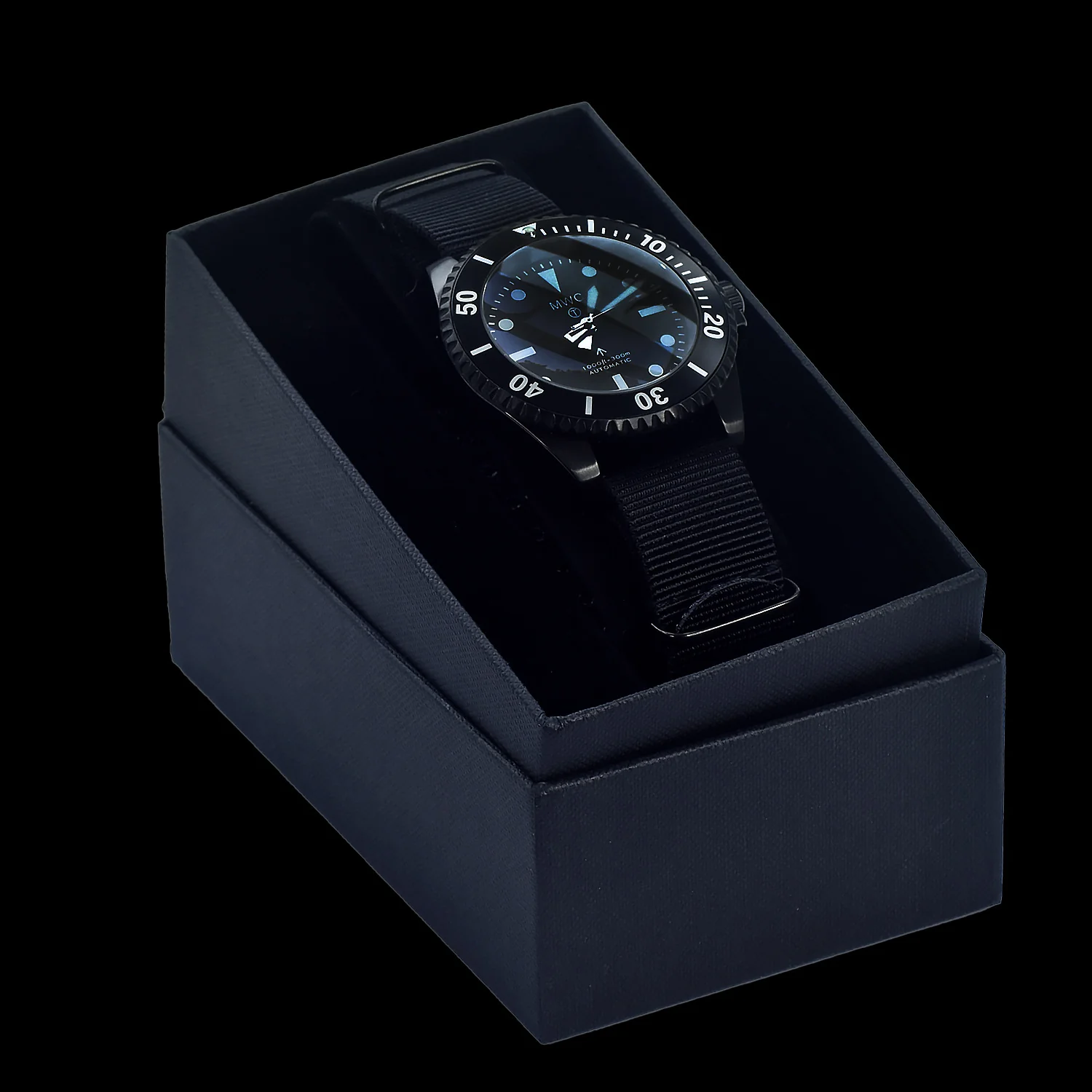 MWC 24 Jewel 1982 Pattern 300m Automatic Military Divers Watch in Black PVD with a Sapphire Crystal on a NATO Webbing Strap (Non Date Version) - Image 6
