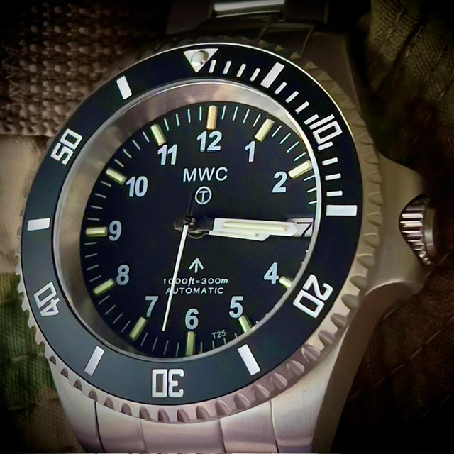 MWC 24 Jewel 300m Automatic Military Divers Watch with Tritium GTLS Illumination, Sapphire Crystal and Ceramic Bezel and Steel Bracelet - Image 15