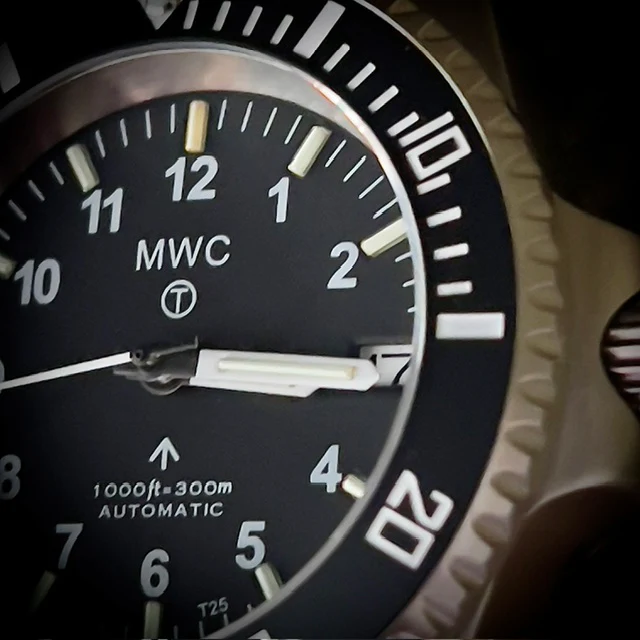 MWC 24 Jewel 300m Automatic Military Divers Watch with Tritium GTLS Illumination, Sapphire Crystal and Ceramic Bezel and Steel Bracelet - Image 16