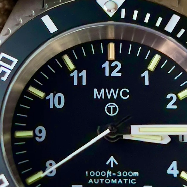 MWC 24 Jewel 300m Automatic Military Divers Watch with Tritium GTLS Illumination, Sapphire Crystal and Ceramic Bezel and Steel Bracelet - Image 18