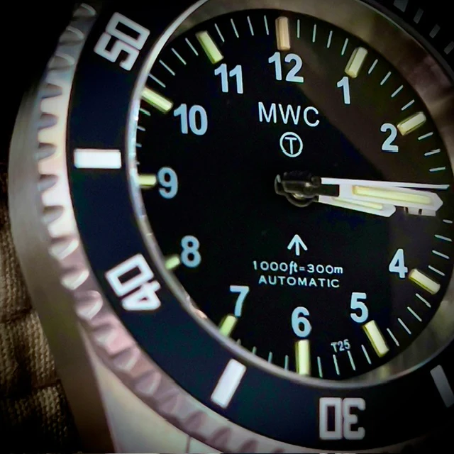 MWC 24 Jewel 300m Automatic Military Divers Watch with Tritium GTLS Illumination, Sapphire Crystal and Ceramic Bezel and Steel Bracelet - Image 19