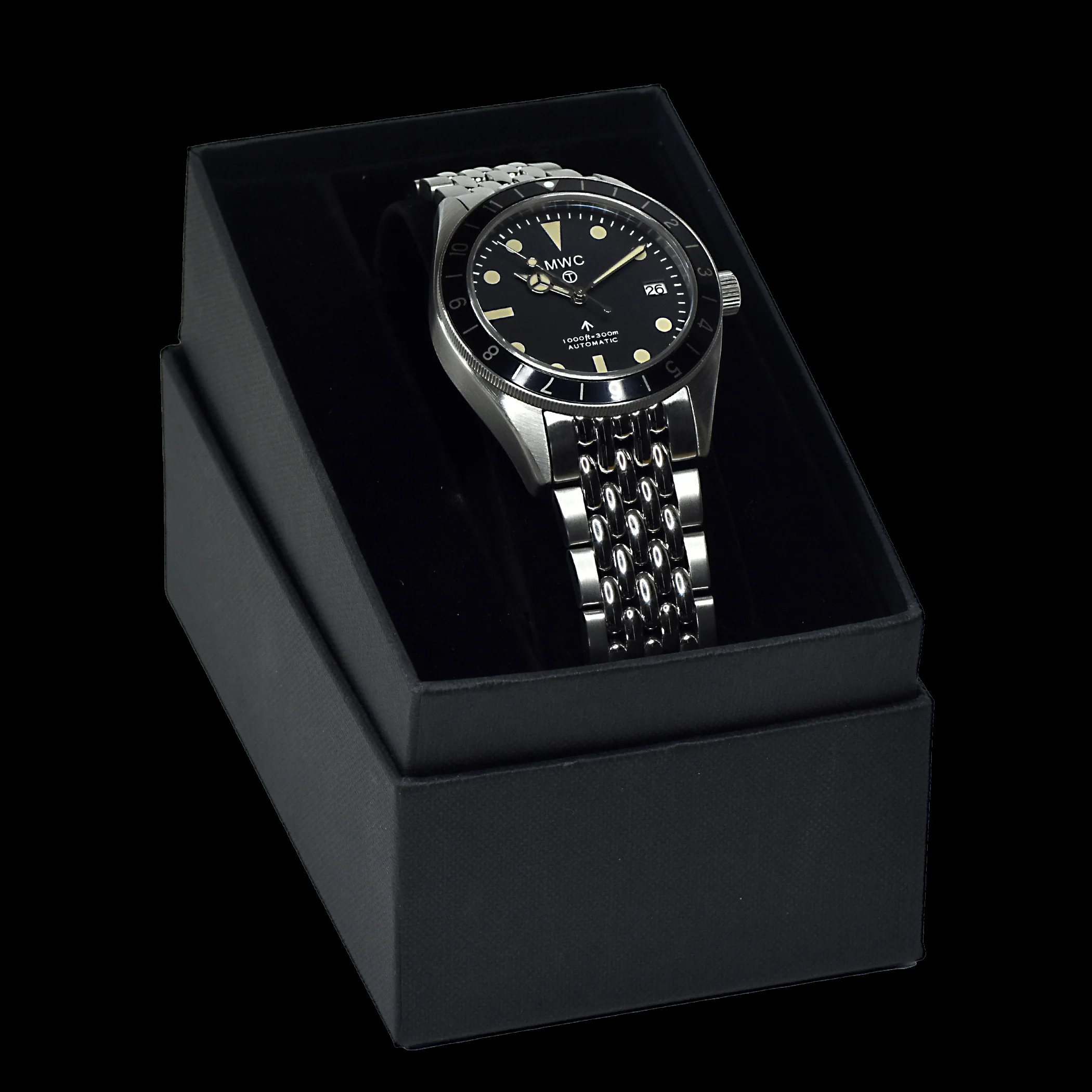MWC Classic 1960s Pattern Dual Time Zone Automatic Divers Watch with Retro Luminous Paint and Sapphire Crystal on Matching Stainless Steel Bracelet - Image 5