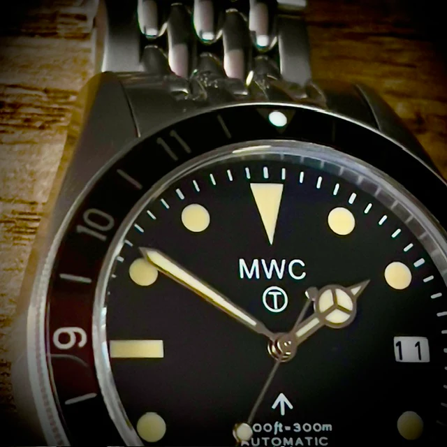 MWC Classic 1960s Pattern Dual Time Zone Automatic Divers Watch with Retro Luminous Paint and Sapphire Crystal on Matching Stainless Steel Bracelet - Image 9
