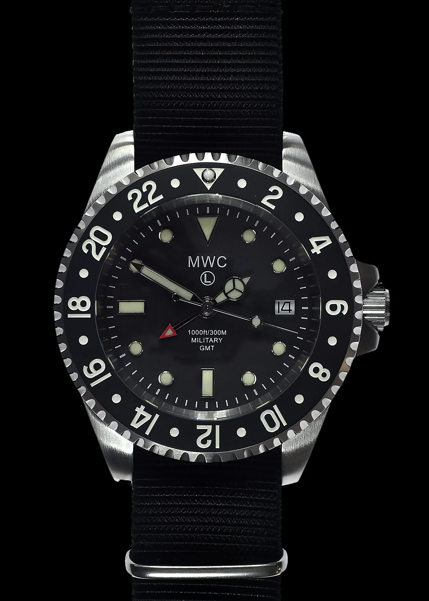 MWC Stainless Steel GMT (Dual Time Zone) Military Watch with Sapphire Crystal and Ceramic Bezel on Silicon Band with 2 NATO Straps - Image 3