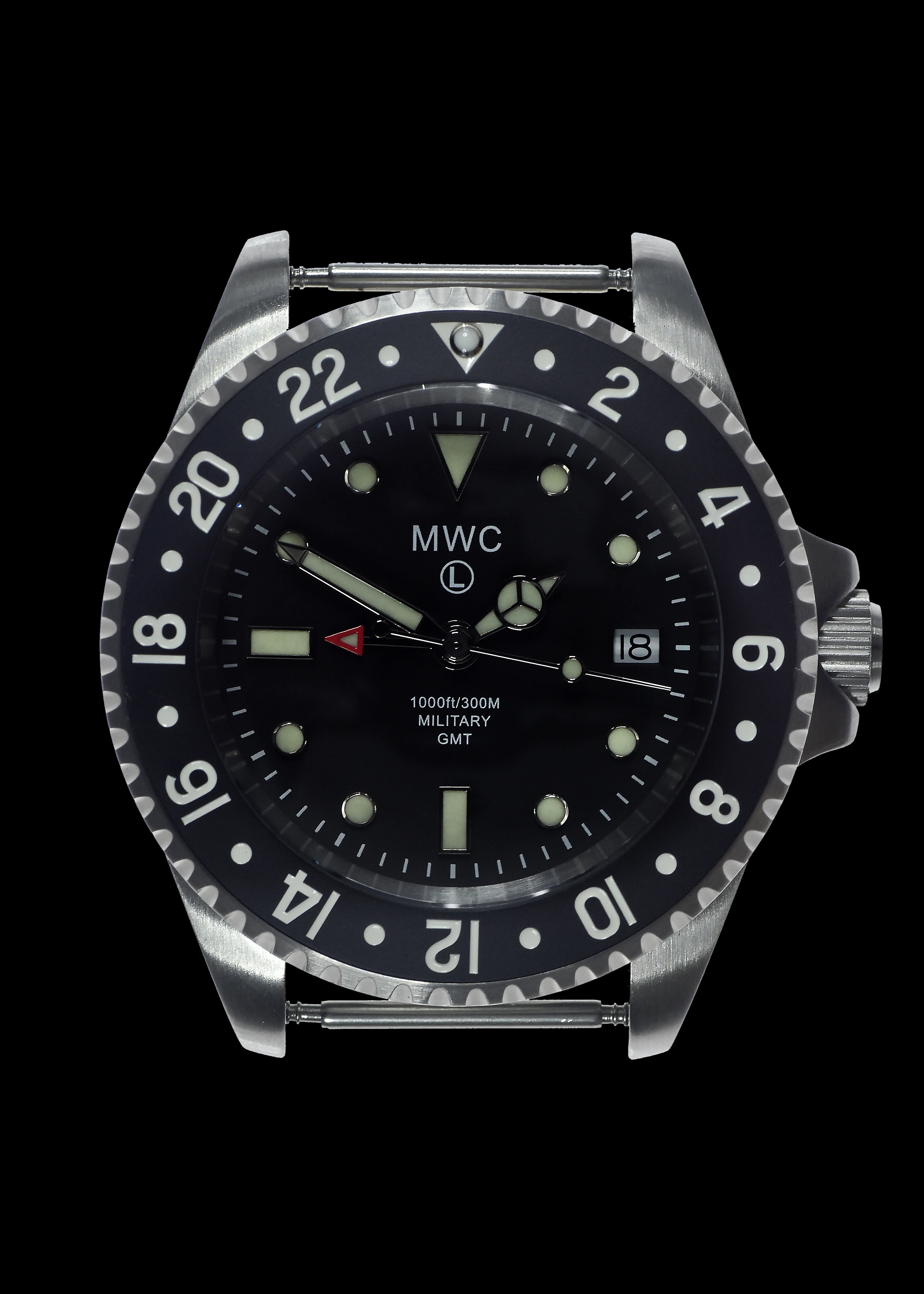 MWC Stainless Steel GMT (Dual Time Zone) Military Watch with Sapphire Crystal and Ceramic Bezel on Silicon Band with 2 NATO Straps - Image 5