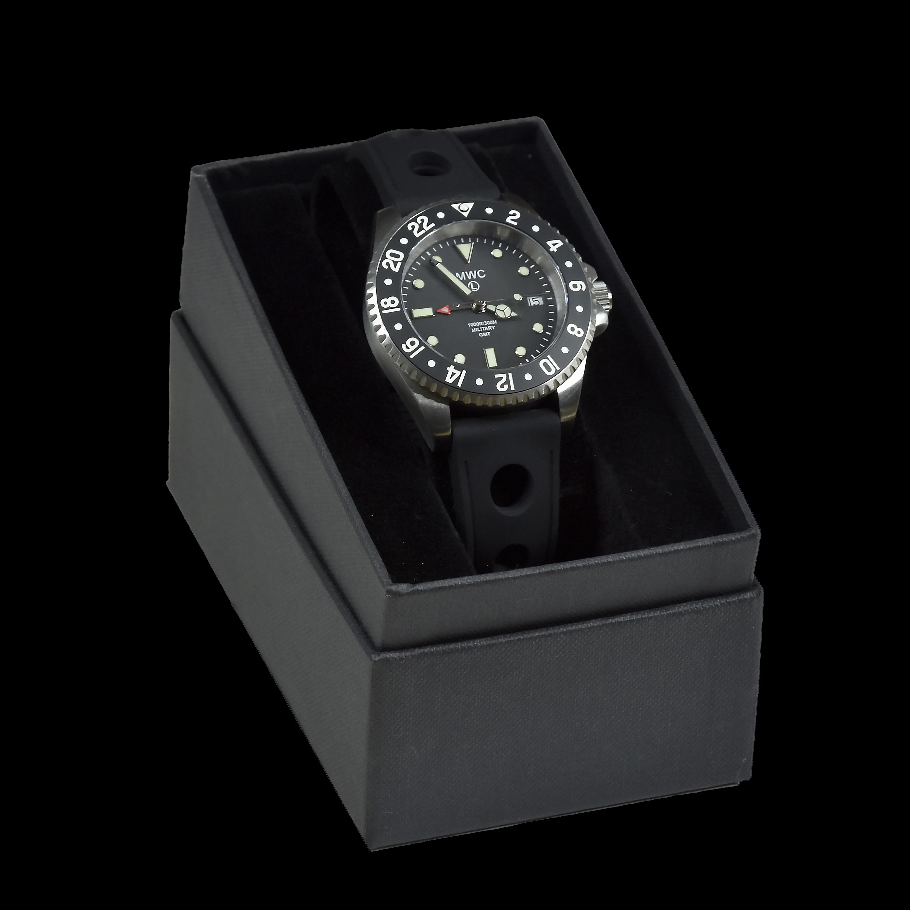 MWC Stainless Steel GMT (Dual Time Zone) Military Watch with Sapphire Crystal and Ceramic Bezel on Silicon Band with 2 NATO Straps - Image 9