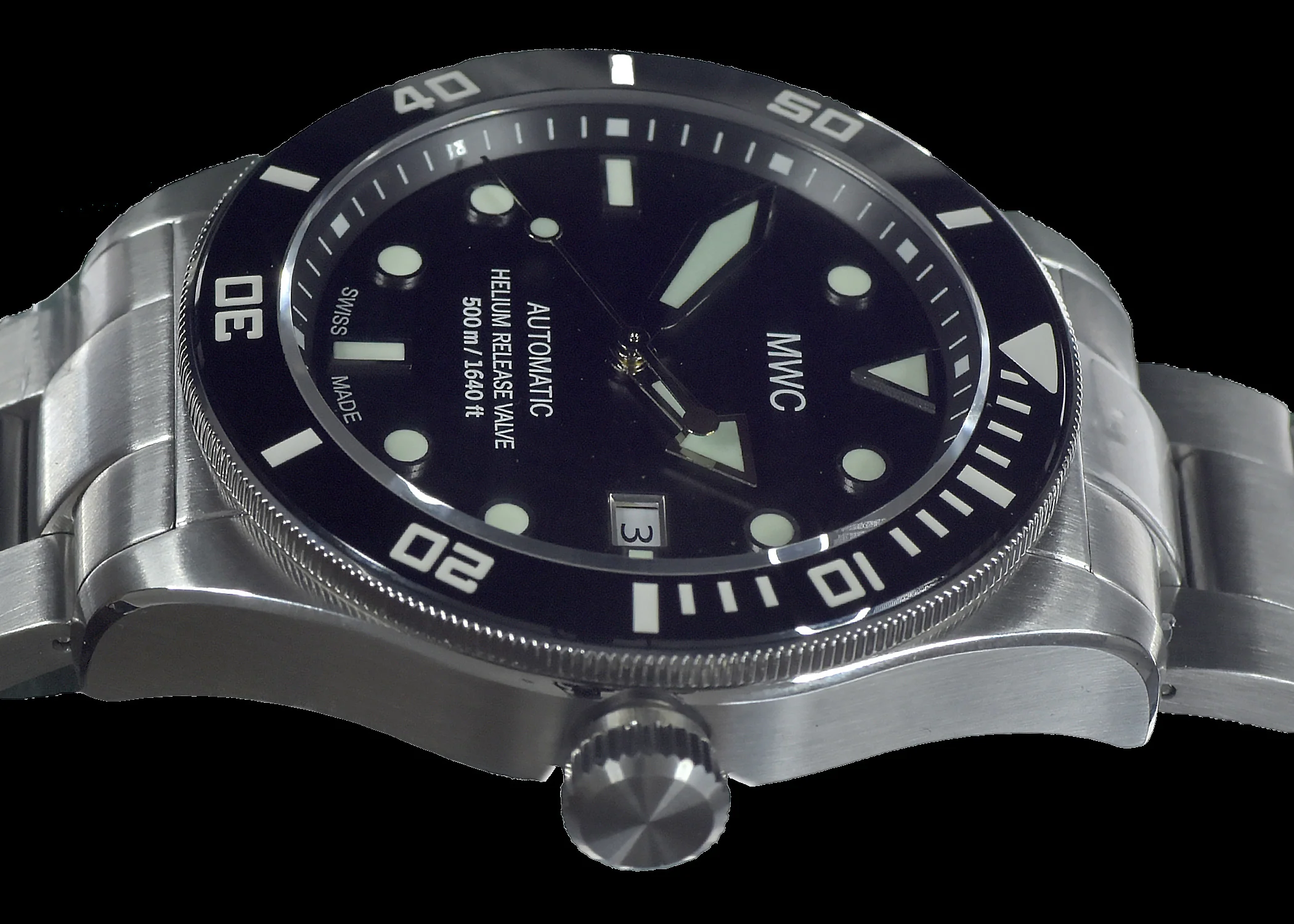 MWC Swiss Made 500m (1640ft) Water Resistant Automatic Divers Watch in Stainless Steel With Sapphire Crystal, Ceramic Bezel and Helium Valve - Image 3
