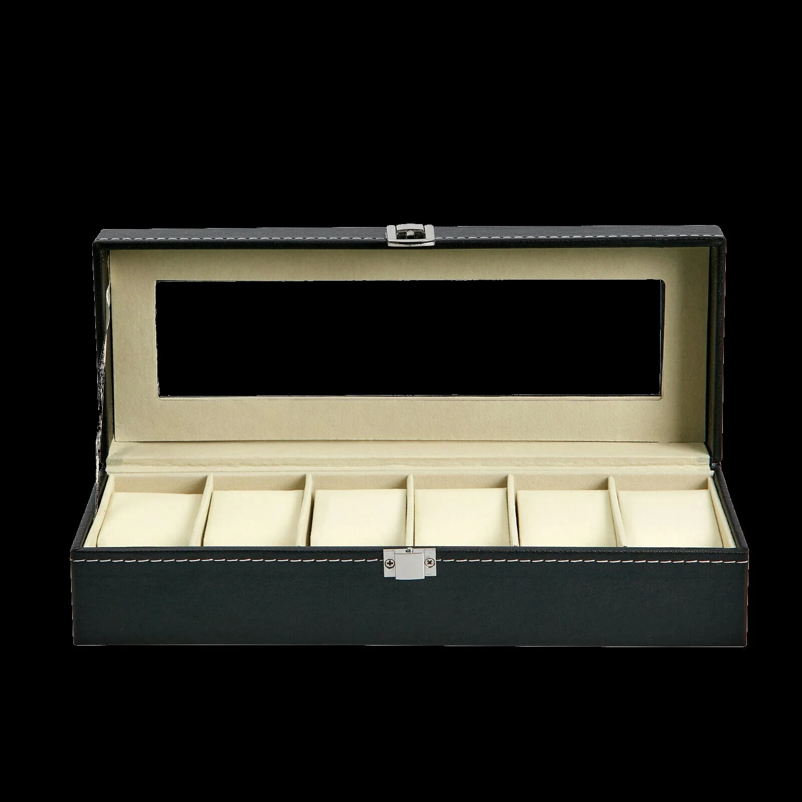 PU Leather Watch Display Case for 6 Watches with a Clear See Through Lid and Lock - Image 2