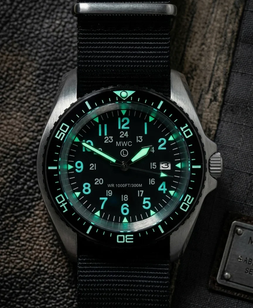 Stainless Steel Military Divers Watch with Automatic 24 Jewel Movement, 12/24 Hour Dial Format, Sapphire Crystal and Ceramic Bezel (Tactical Solid Strap Bars) - Image 19