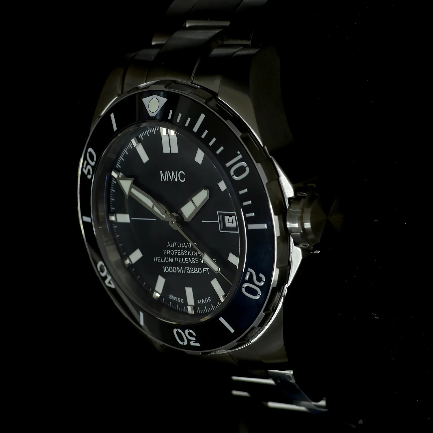 MWC 100ATM / 3,280ft / 1000m Water Resistant Diver's Watch  Stainless Steel Case with Helium Valve and Matching Bracelet  100% Swiss Made with Sellita SW200 26-Jewel Automatic Movement - Image 3