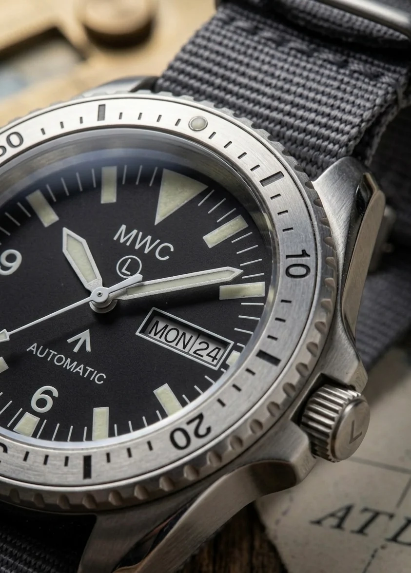 MWC Ltd Edition 1999-2001 Pattern Automatic Day/Date Military Divers Watch with Stainless Steel Case and Sapphire Crystal - Image 8