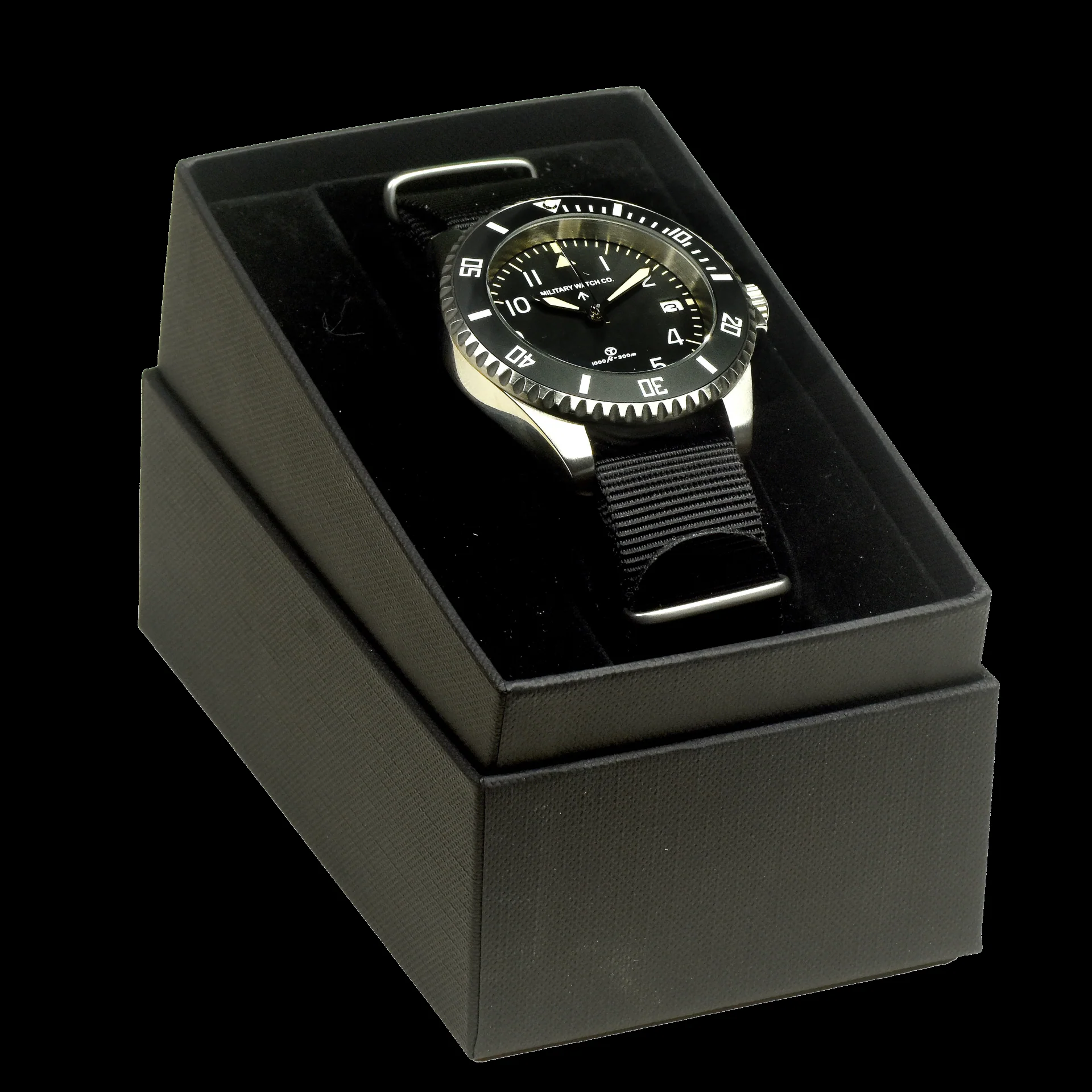 MWC 24 Jewel 1980 Pattern 300m Automatic Military Divers Watch with Sapphire Crystal and Ceramic Bezel on a NATO Webbing Strap (With Date) - Image 5