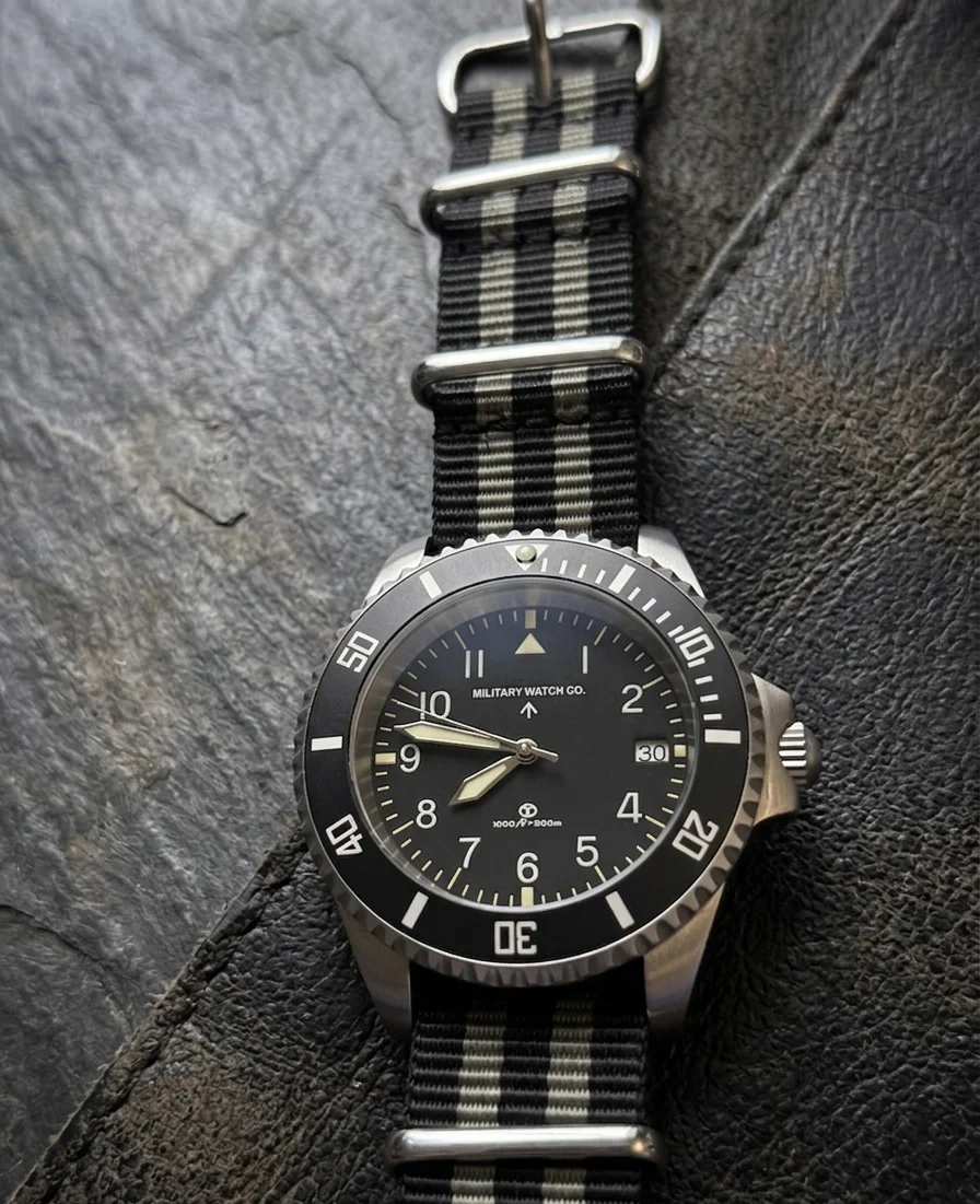MWC 24 Jewel 1980 Pattern 300m Automatic Military Divers Watch with Sapphire Crystal and Ceramic Bezel on a NATO Webbing Strap (With Date) - Image 7