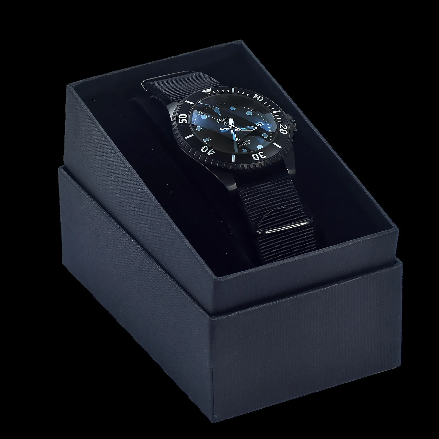 MWC 24 Jewel 1982 Pattern 300m Automatic Military Divers Watch in Black PVD with a Sapphire Crystal on a NATO Webbing Strap (Date Version) - Image 6