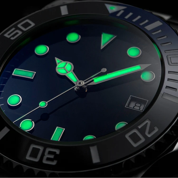 MWC 24 Jewel 300m Automatic Military Divers Watch with Sapphire Crystal and Ceramic Bezel in Black PVD Steel - Image 4