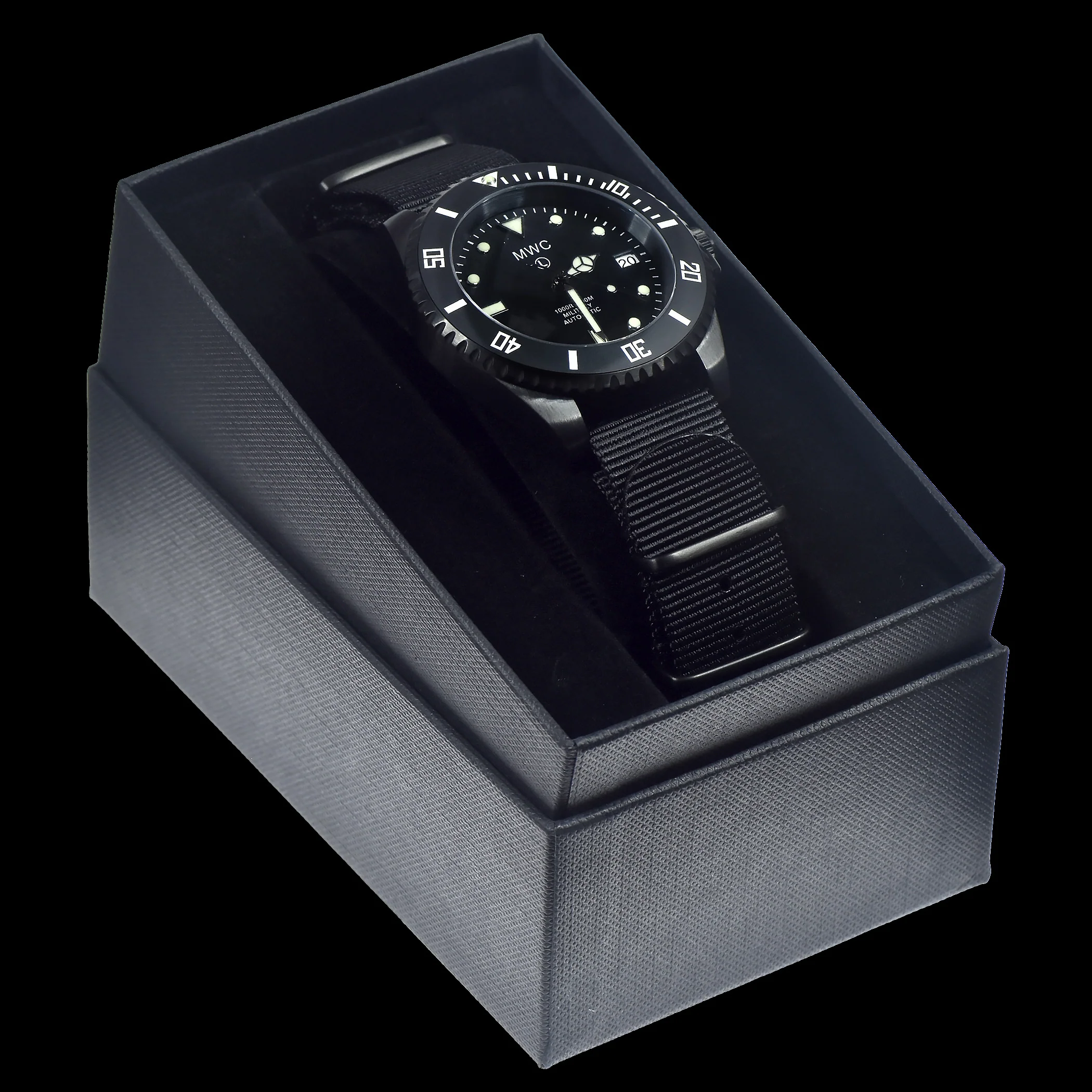 MWC 24 Jewel 300m Automatic Military Divers Watch with Sapphire Crystal and Ceramic Bezel in Black PVD Steel - Image 8