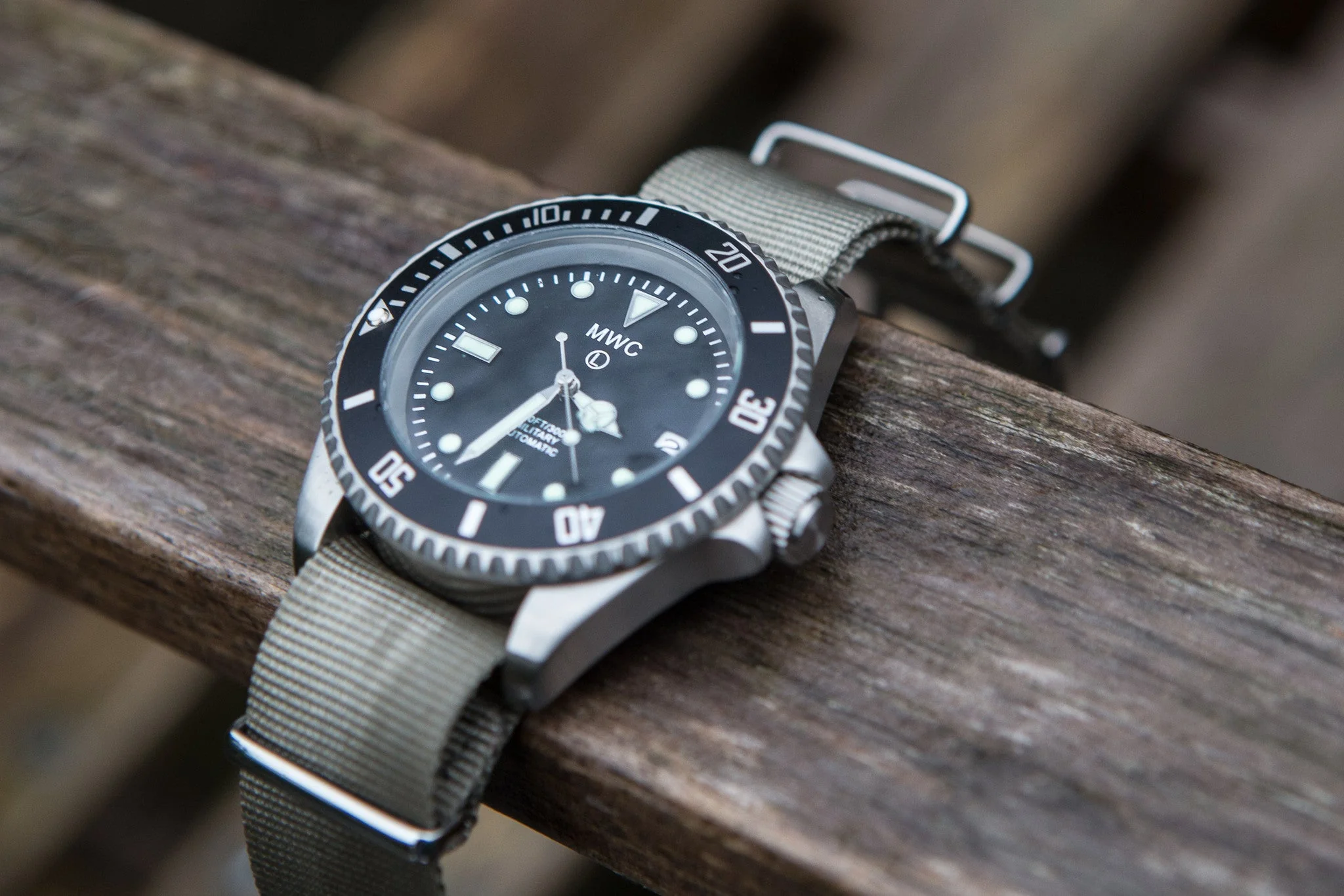 MWC 21 Jewel 300m Automatic Military Divers Watch with Sapphire Crystal and Ceramic Bezel on a NATO Webbing Strap - Image 13