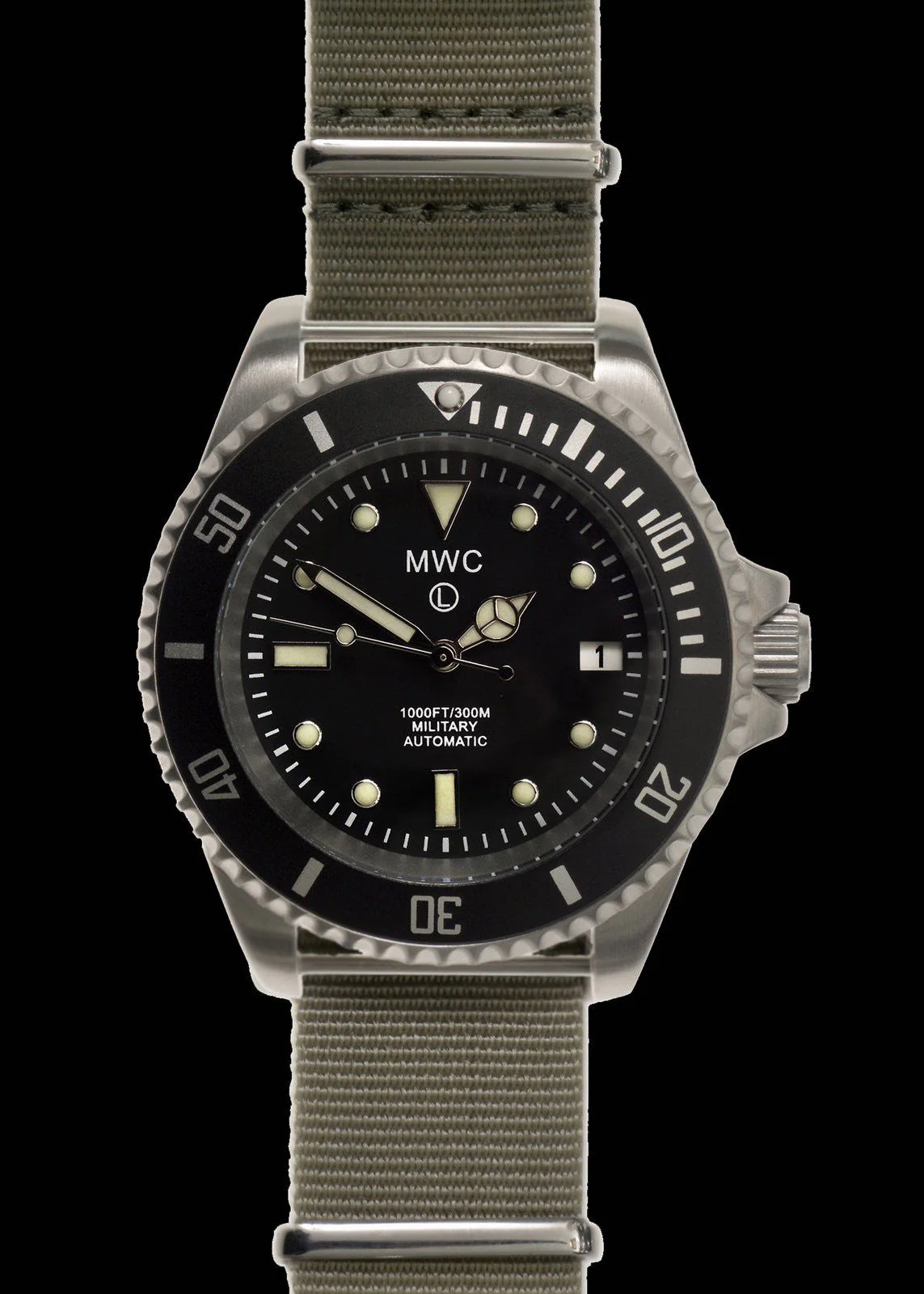 MWC 21 Jewel 300m Automatic Military Divers Watch with Sapphire Crystal and Ceramic Bezel on a NATO Webbing Strap - Image 2