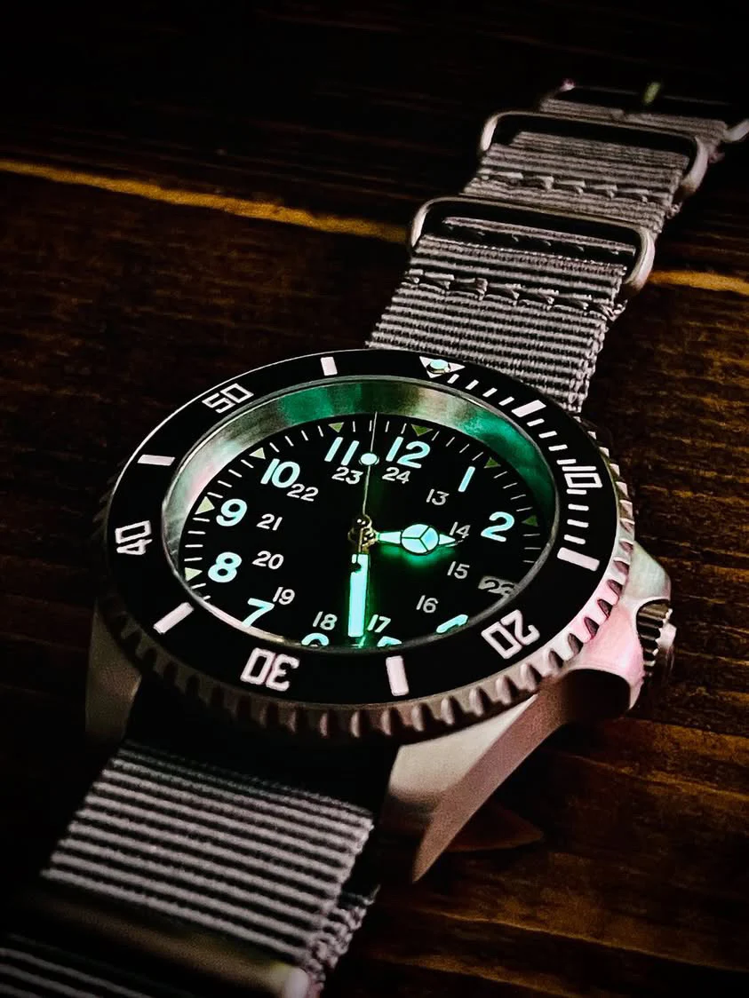 MWC 24 Jewel U.S Pattern 300m Automatic Military Divers Watch with Sapphire Crystal and Ceramic Bezel on a NATO Webbing Strap - Image 3