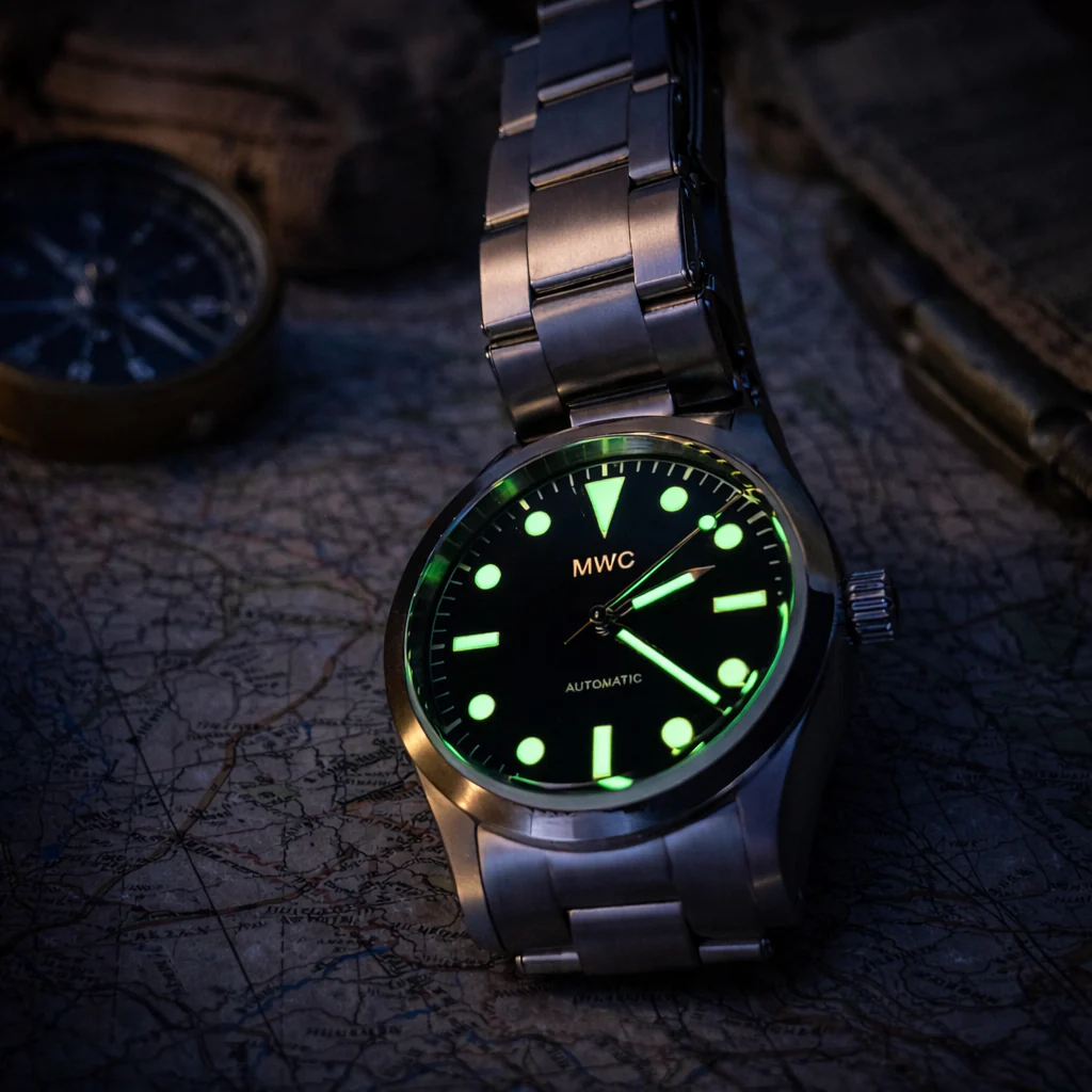 MWC Classic 1950s/1960s Pattern 25 Jewel Automatic "Adventurer" Watch with 200m Water Resistance and Retro Luminous Paint, Sapphire Crystal and 1960s Pattern Bracelet - Brand New Ex Photographic and Promotion Watch Reduced - Image 2
