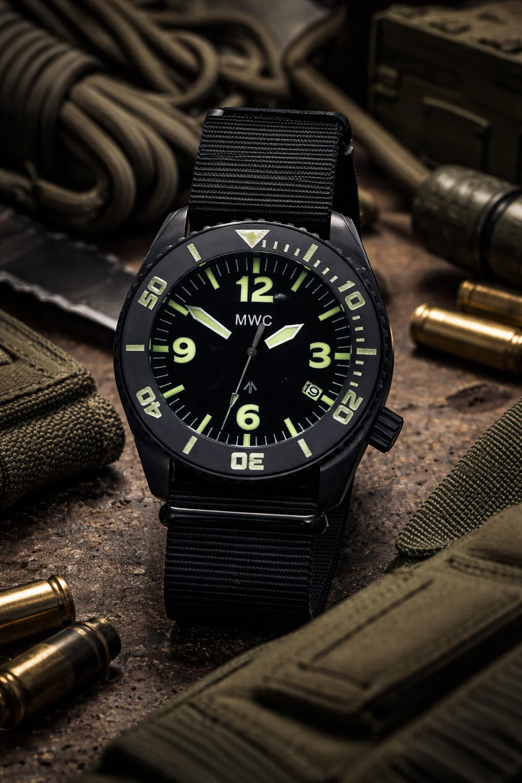 MWC "Depthmaster" 100atm / 3,280ft / 1000m Water Resistant Military Divers Watch in PVD Stainless Steel Case with Helium Valve (Quartz) - Image 9