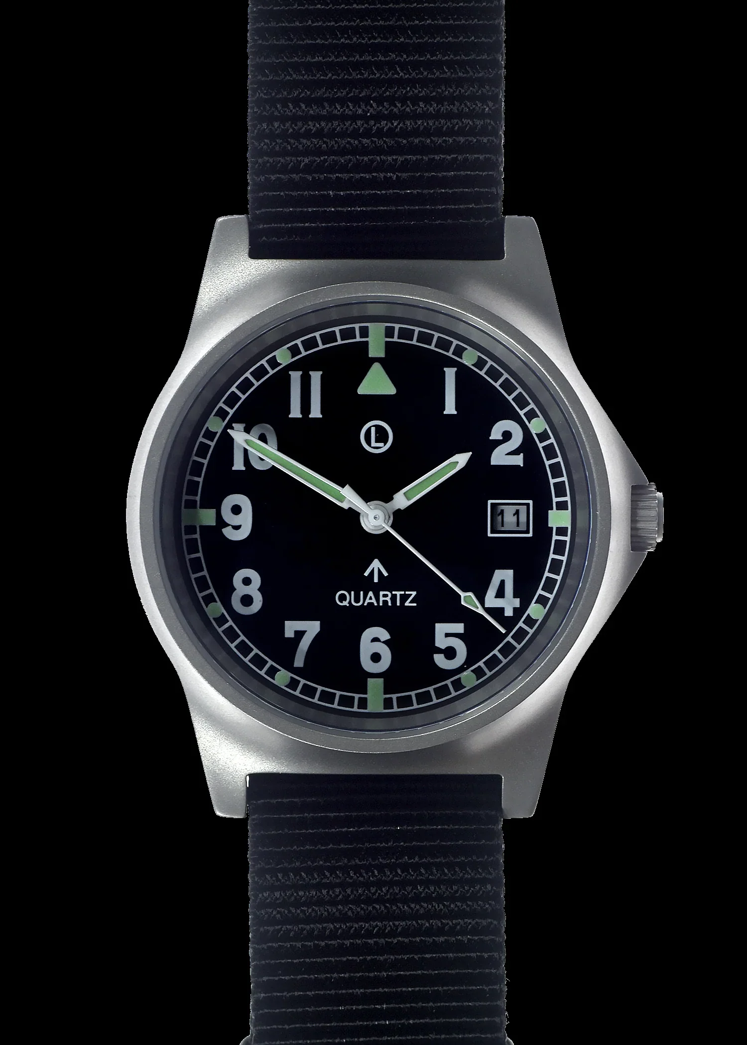 MWC G10 LM Stainless Steel Military Watch on Black Strap (Plain Engravable Caseback)