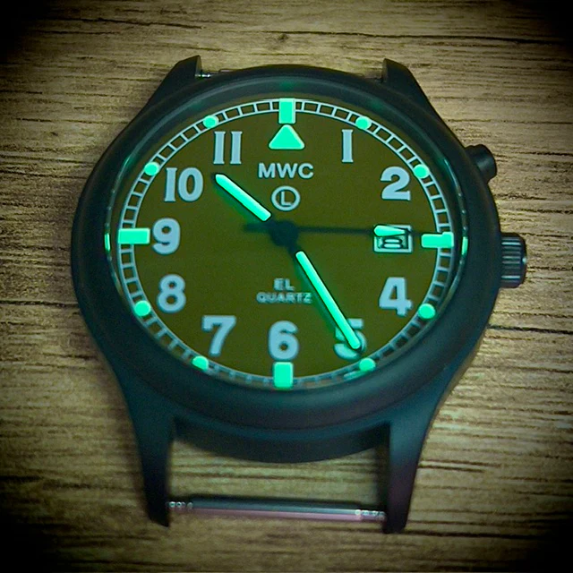 MWC G10EL Black PVD Steel General Service Watch with Olive Drab Electroluminescent (EL) Backlit Dial - Image 10
