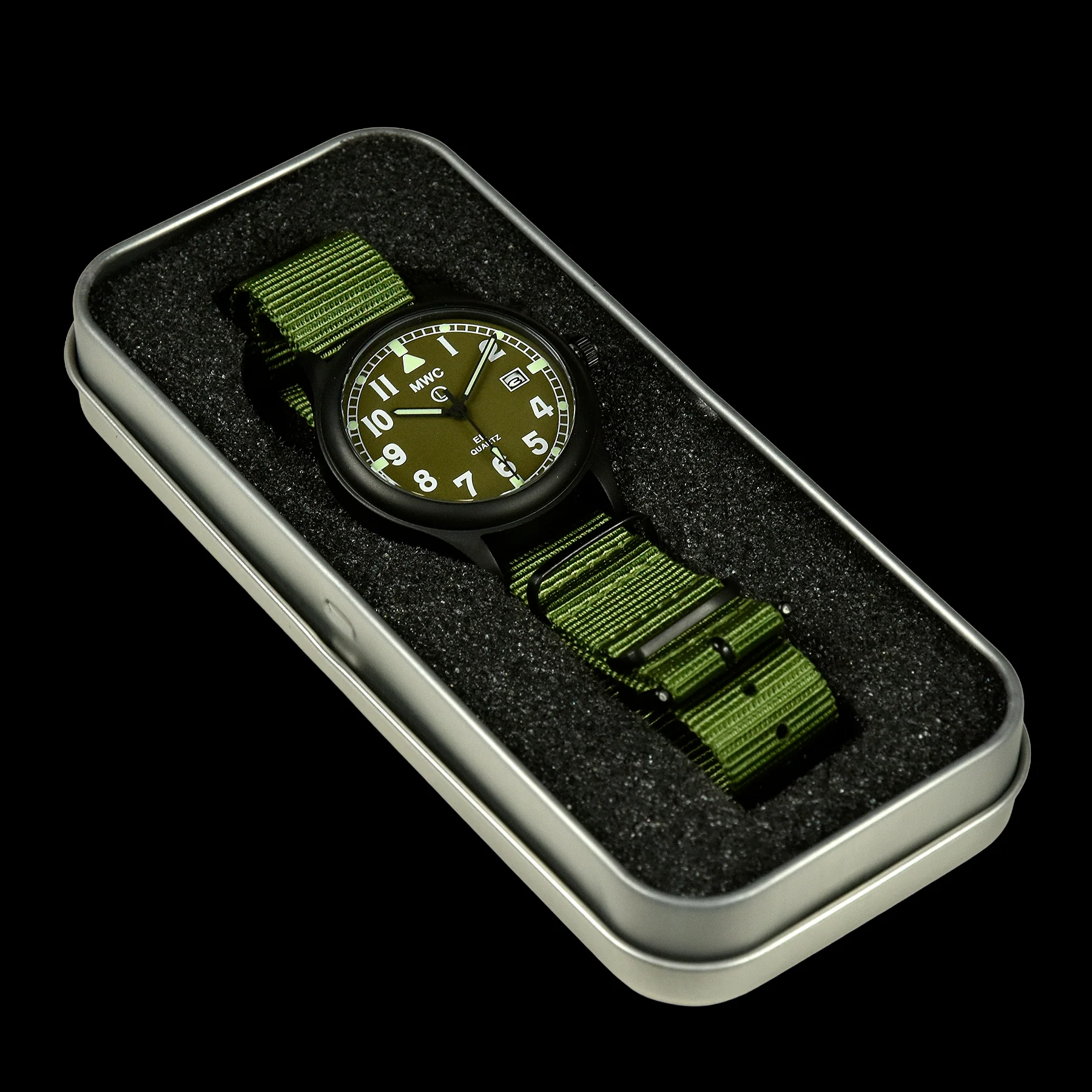 MWC G10EL Black PVD Steel General Service Watch with Olive Drab Electroluminescent (EL) Backlit Dial - Image 6