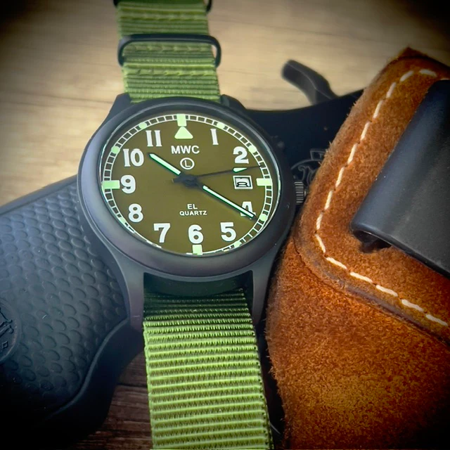 MWC G10EL Black PVD Steel General Service Watch with Olive Drab Electroluminescent (EL) Backlit Dial - Image 8