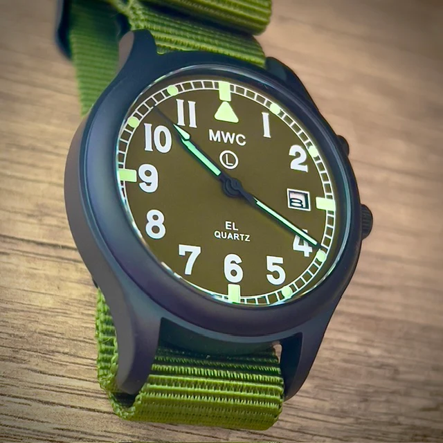 MWC G10EL Black PVD Steel General Service Watch with Olive Drab Electroluminescent (EL) Backlit Dial - Image 9