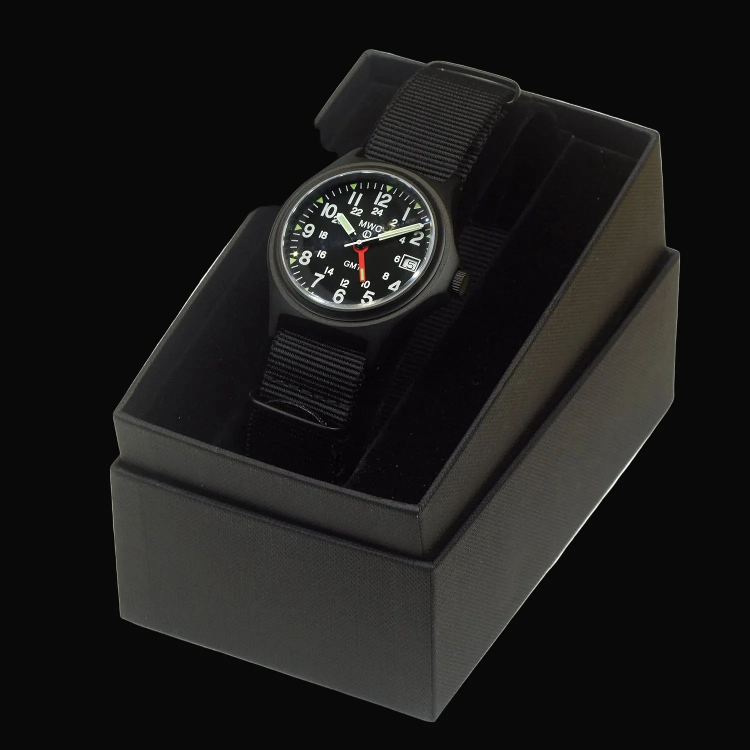MWC GMT (Dual Time Zone) 200m/660ft Water resistant Military Watch in Black PVD Steel Case with Screw Crown - Image 6